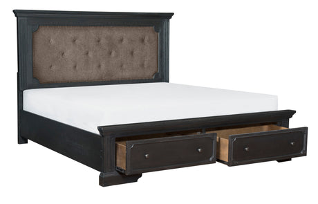 Bolingbrook Wire-Brushed Charcoal Upholstered Storage Platform Bedroom Set from Homelegance - Luna Furniture