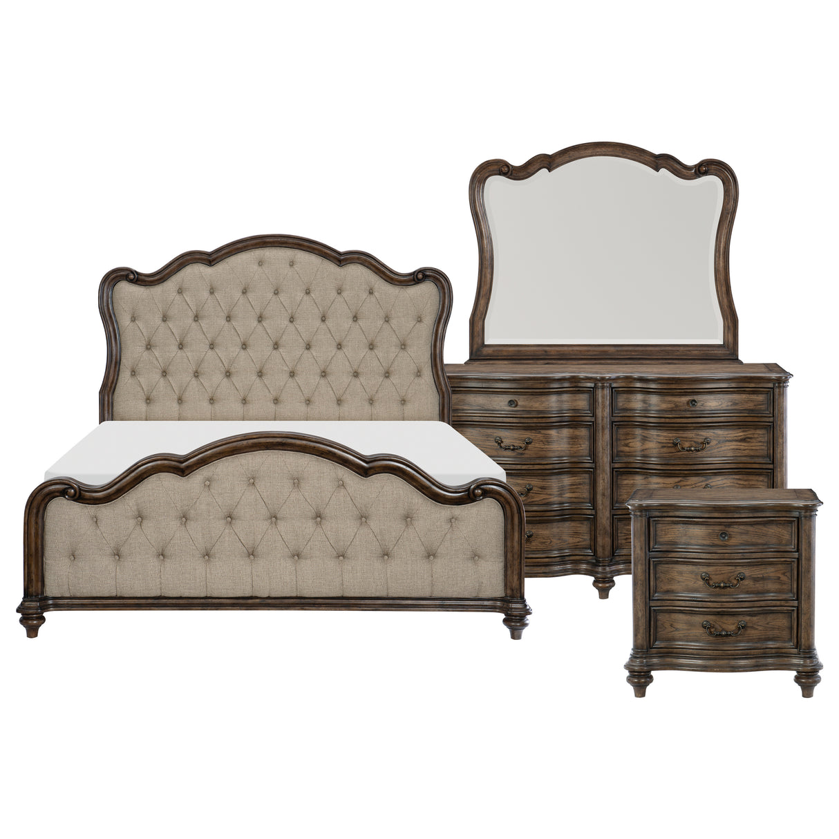 Heath Court Brown Oak 4-Piece Bedroom Set (Queen Bed, Nightstand, Dresser, Mirror) from Homelegance - Luna Furniture