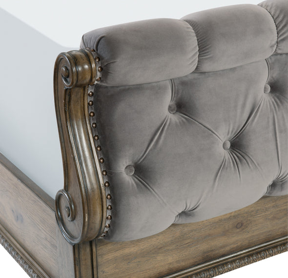 Rachelle Brown Upholstered Gray Velvet Sleigh Bedroom Set