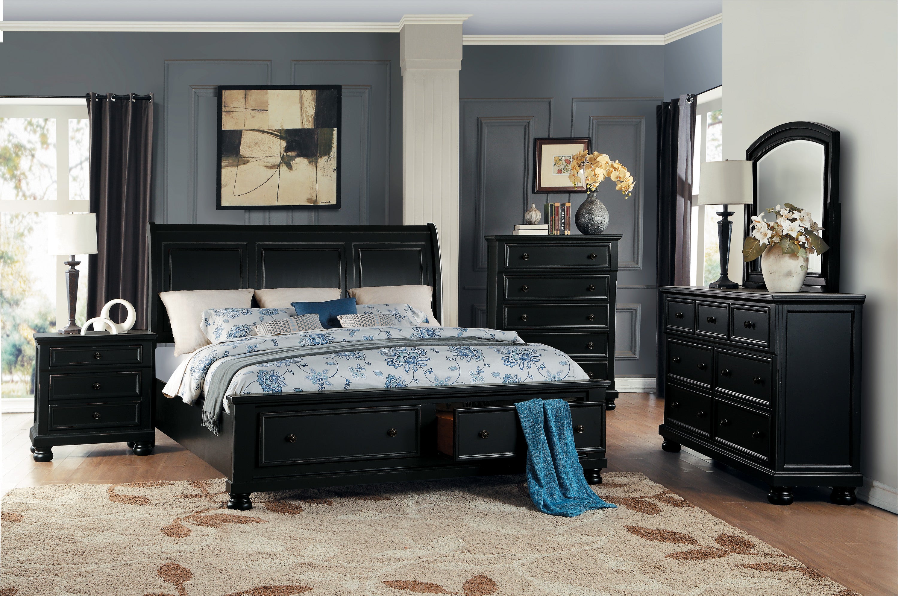 Laurelin Black Sleigh Storage Platform Bedroom Set from Homelegance - Luna Furniture