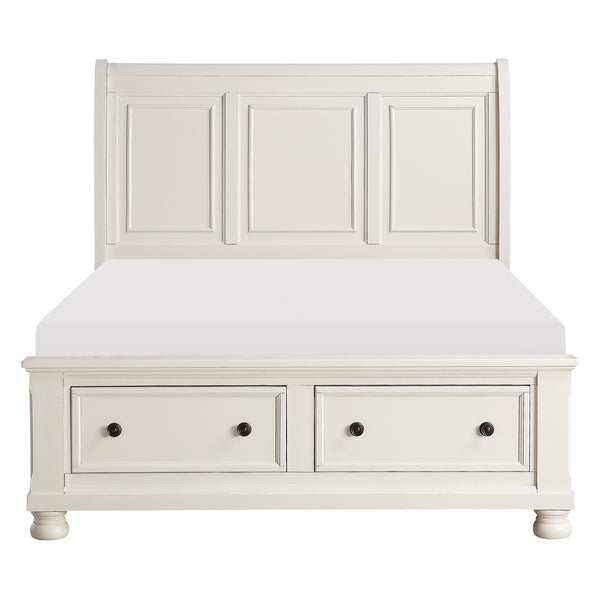 Laurelin White Eastern King Sleigh Platform Bed with Footboard Storage