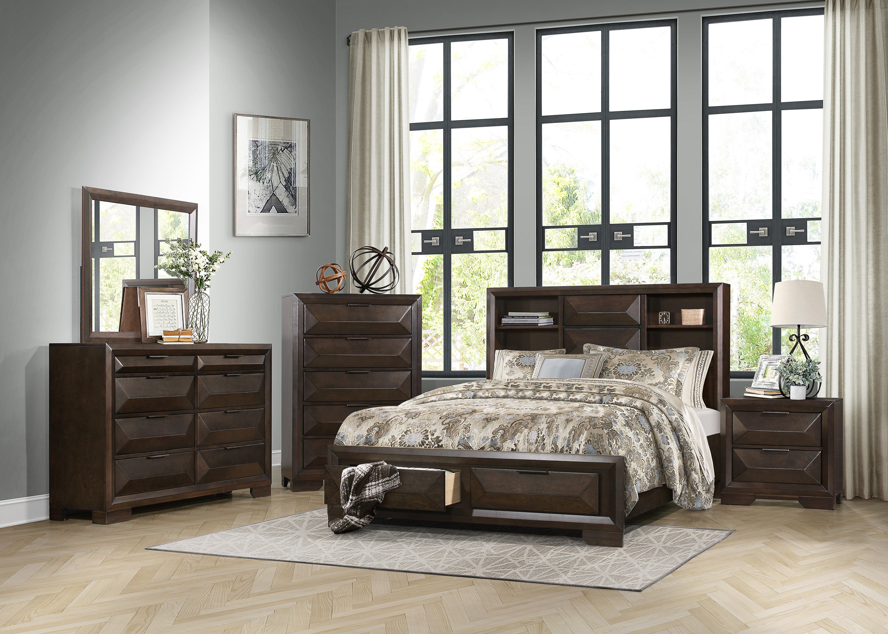 Chesky Warm Espresso Bookcase Storage Platform Bedroom Set from Homelegance - Luna Furniture