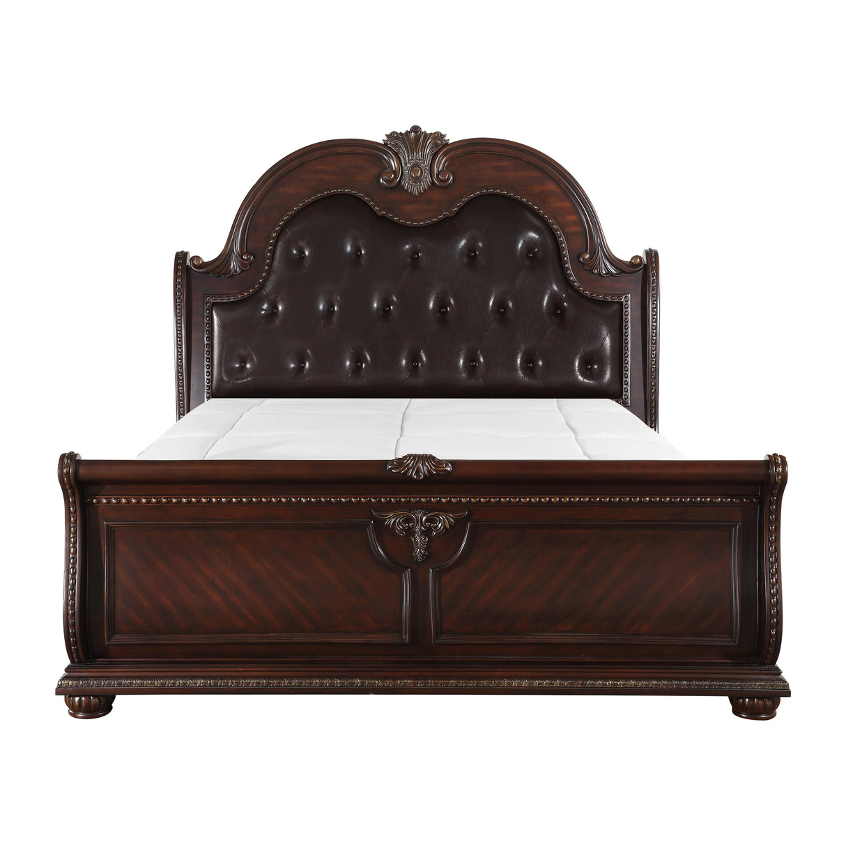 Cavalier Dark Cherry 4-Piece Bedroom Set (Queen Bed, Nightstand, Dresser, Mirror) from Homelegance - Luna Furniture