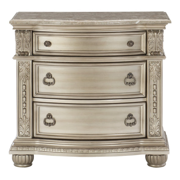 Cavalier Silver Marble Top Nightstand - Luna Furniture