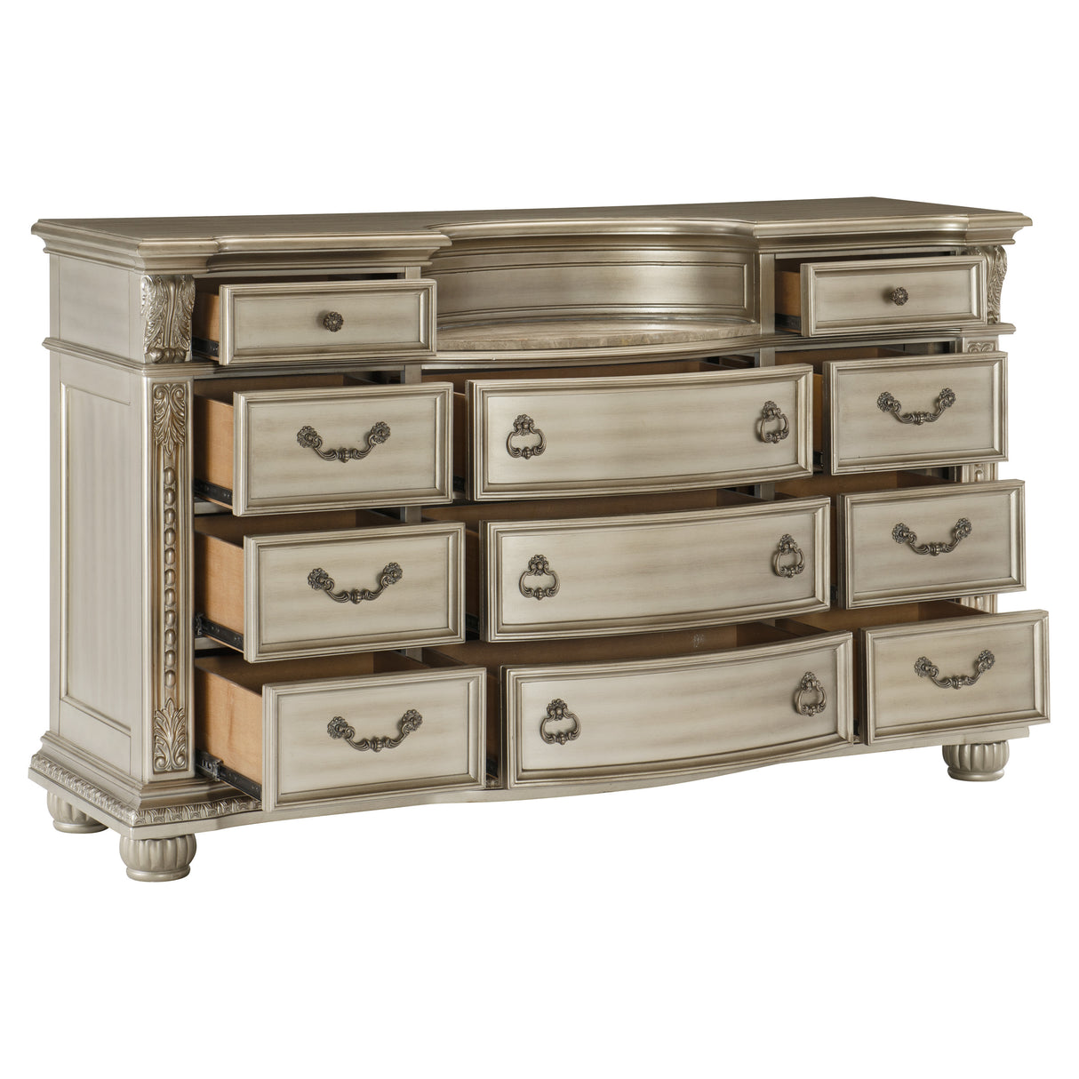 Cavalier Silver 4-Piece Bedroom Set (Queen Bed, Nightstand, Dresser, Mirror) from Homelegance - Luna Furniture