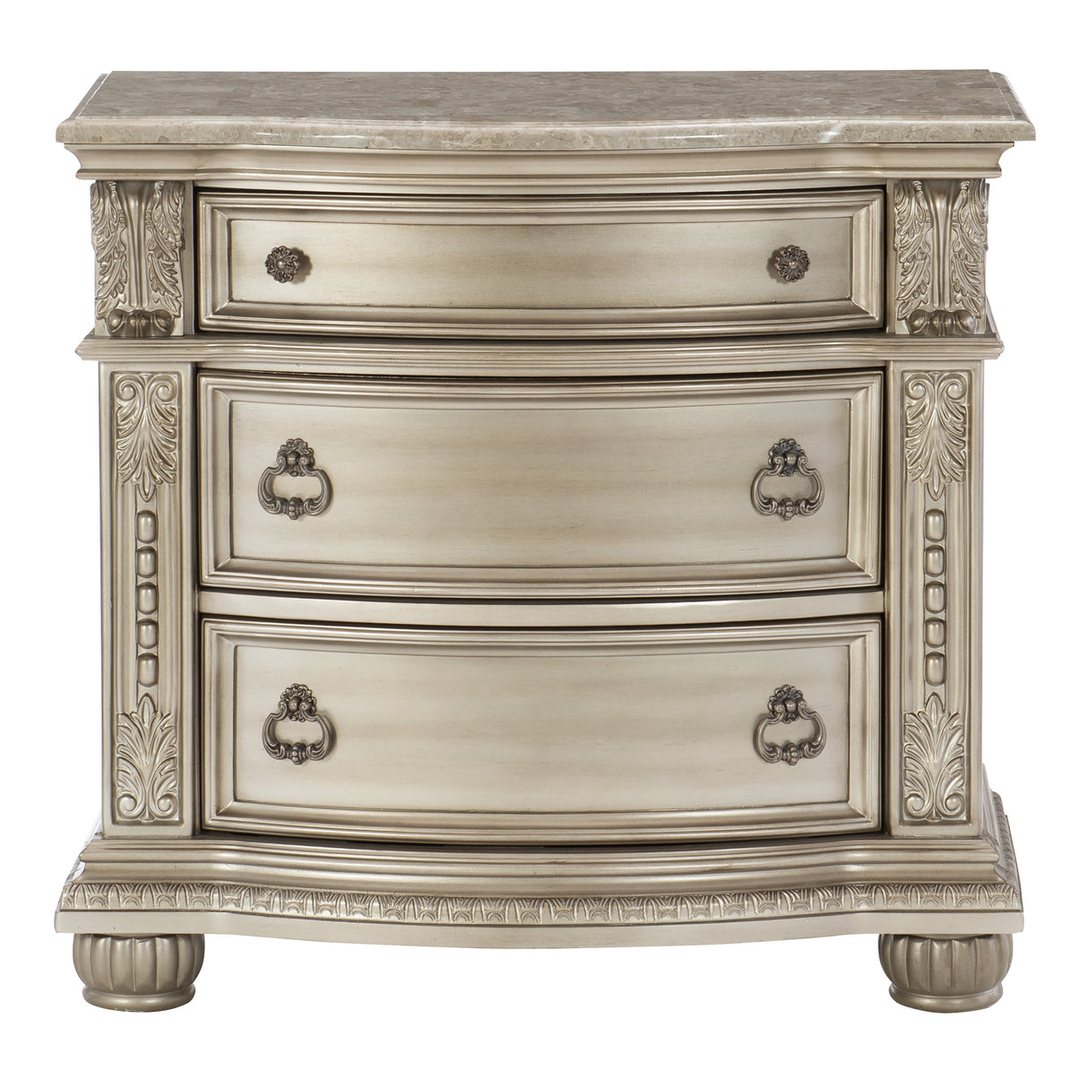 Cavalier Silver 4-Piece Bedroom Set (Queen Bed, Nightstand, Dresser, Mirror) from Homelegance - Luna Furniture