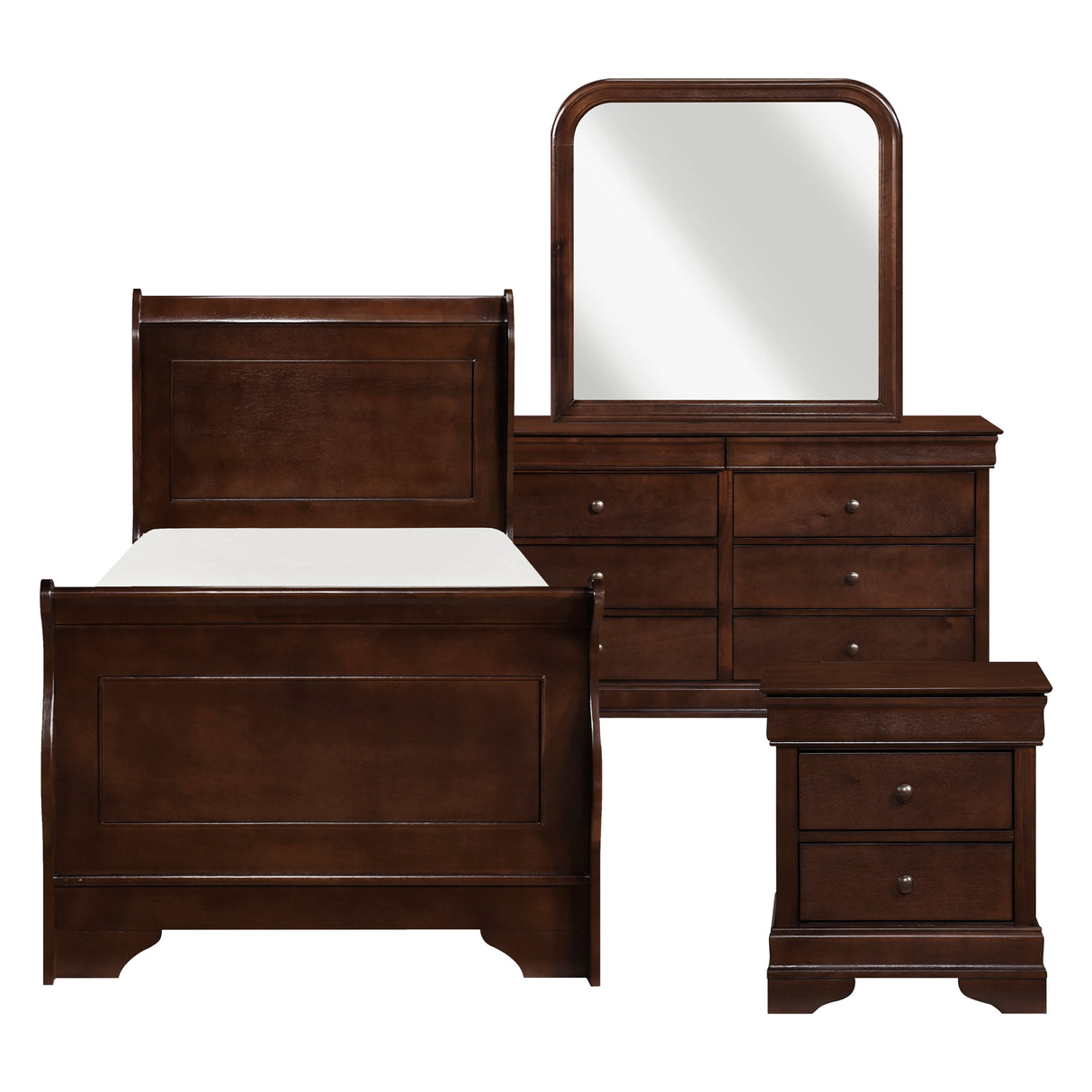 Abbeville Cherry 4-Piece Youth Bedroom Set (Twin Bed, Nightstand, Dresser, Mirror) from Homelegance - Luna Furniture