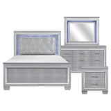 Allura Silver 4-Piece Bedroom Set (Queen Bed, Nightstand, Dresser, Mirror) from Homelegance - Luna Furniture