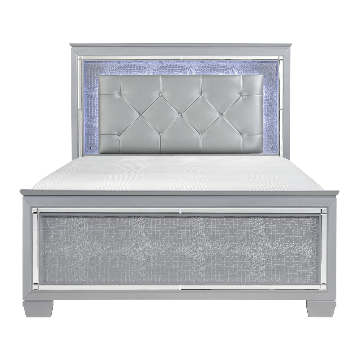 Allura Silver King LED Upholstered Panel Bed - Luna Furniture