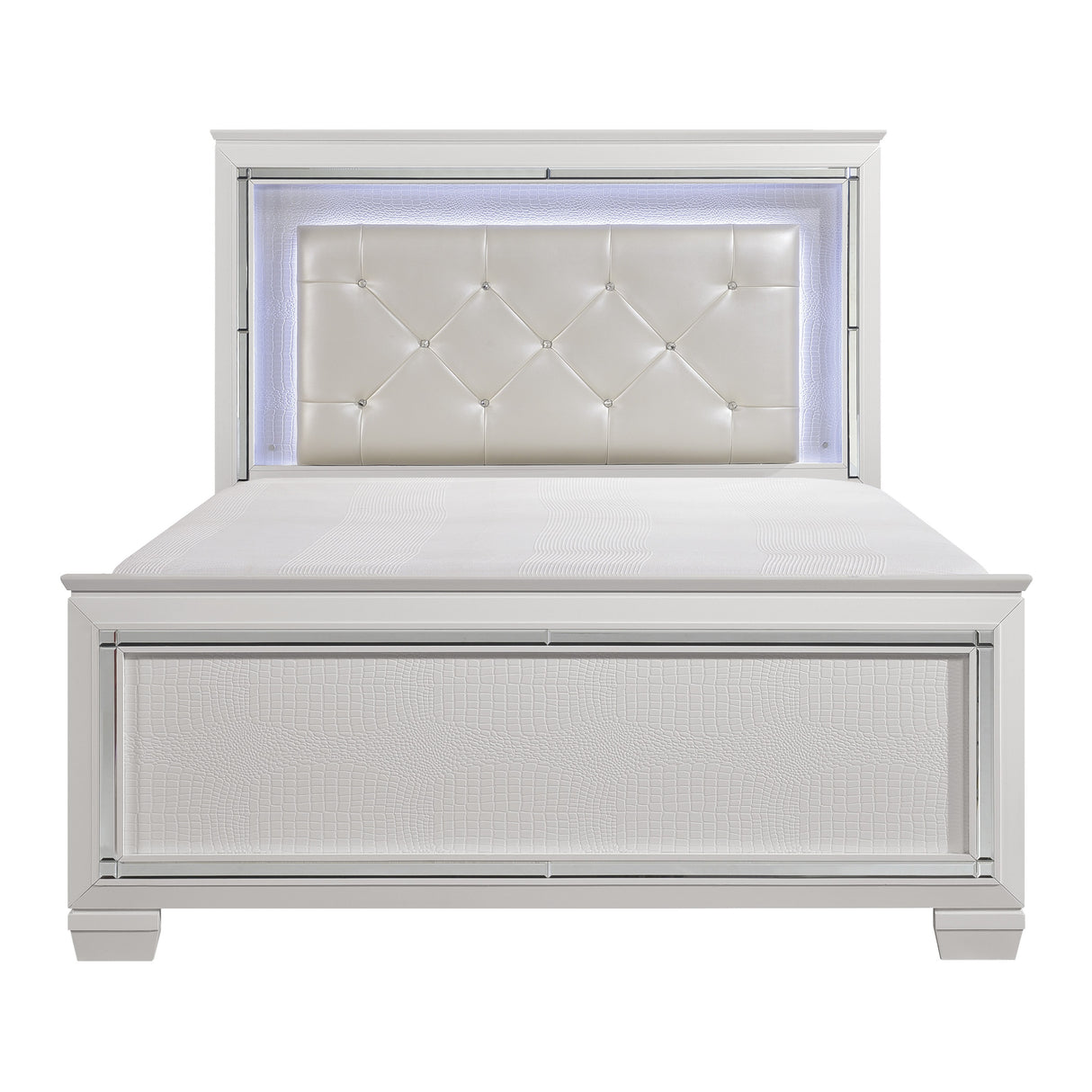 Allura White Full LED Upholstered Panel Bed - Luna Furniture