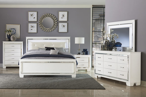 Allura White LED Upholstered Panel Bedroom Set - Luna Furniture