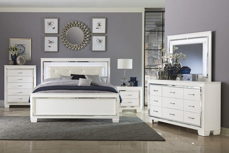 Allura White Queen LED Upholstered Panel Bed - Luna Furniture