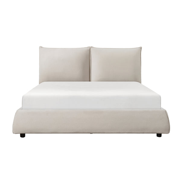 Linna Beige King Upholstered Platform Bed