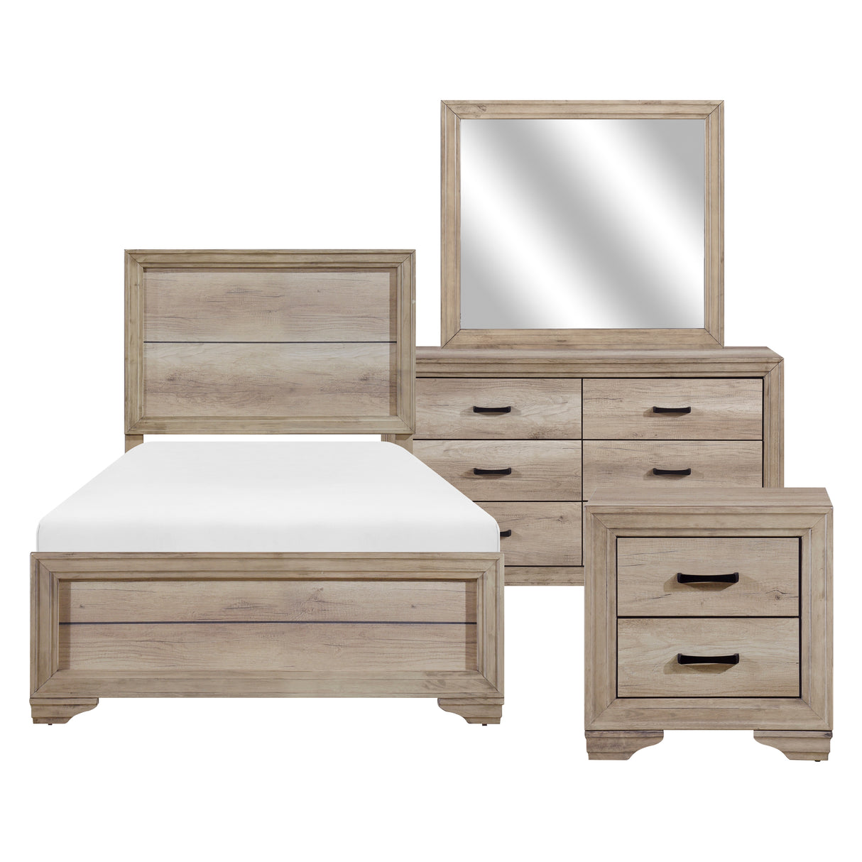 Lonan Natural 4-Piece Youth Bedroom Set (Twin Bed, Nightstand, Dresser, Mirror) from Homelegance - Luna Furniture