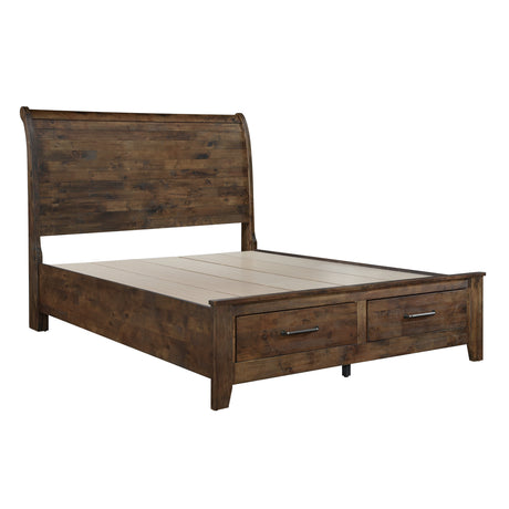 Jerrick Burnished Brown King Sleigh Storage Platform Bed from Homelegance - Luna Furniture