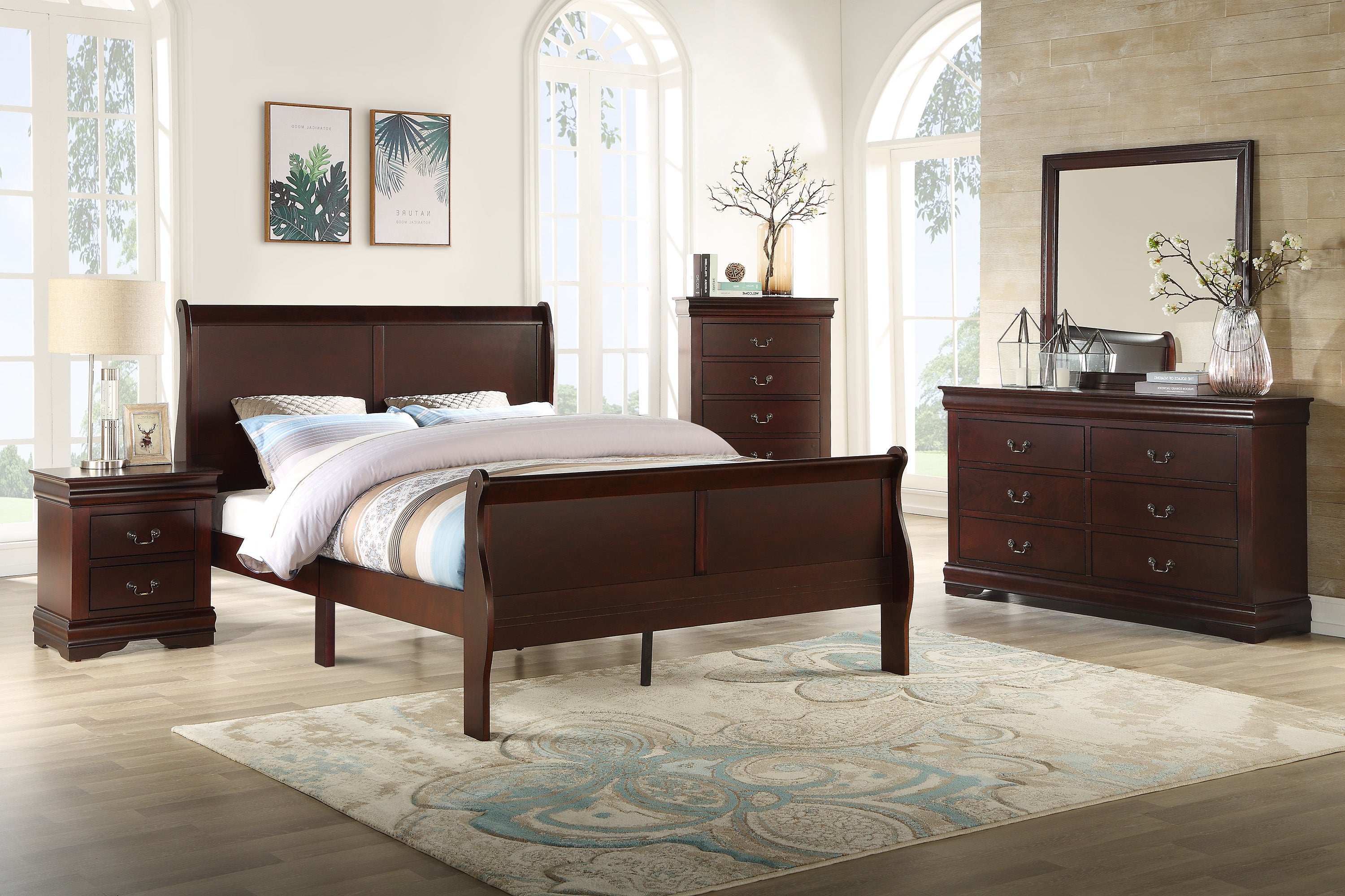 French Louis Philippe Cherry Wood King Size Sleigh Bed at 1stDibs