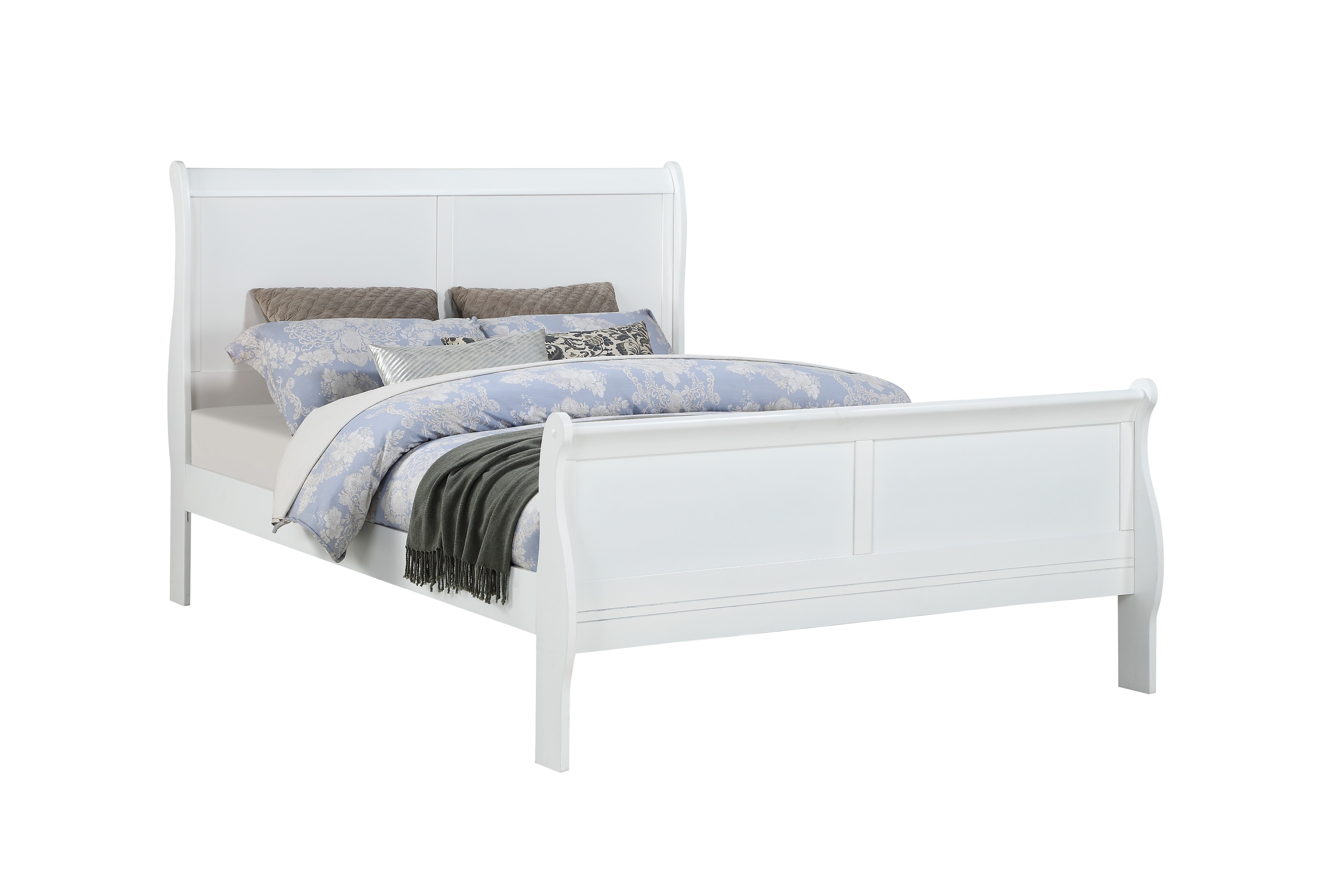 Passion Furniture Louis Philippe White King Sleigh Wood Bed with High Footboard