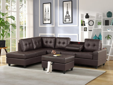 Heights Espresso Faux Leather Reversible Sectional with Storage Ottoman -  - Luna Furniture
