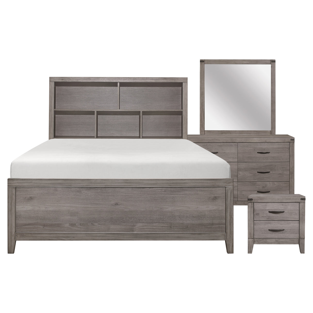 Woodrow Brownish Gray 4-Piece Bedroom Set (Queen Bed, Nightstand, Dresser, Mirror) from Homelegance - Luna Furniture