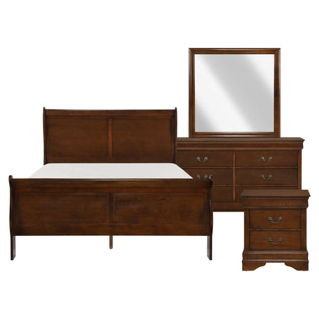 Mayville Brown Cherry 4-Piece Bedroom Set (Queen Bed, Nightstand, Dresser, Mirror) from Homelegance - Luna Furniture