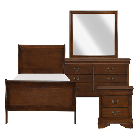 Mayville Brown Cherry 4-Piece Youth Bedroom Set (Twin Bed, Nightstand, Dresser, Mirror) from Homelegance - Luna Furniture