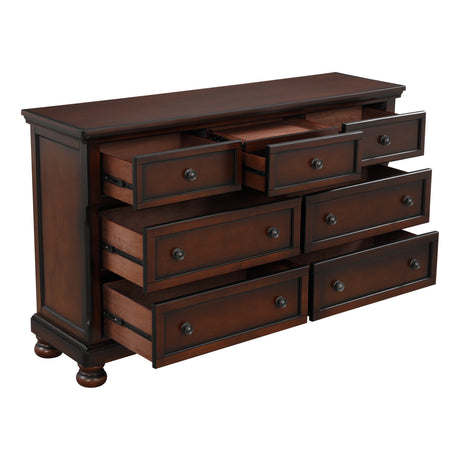 Cumberland Brown Cherry 4-Piece Bedroom Set (Queen Bed, Nightstand, Dresser, Mirror) from Homelegance - Luna Furniture