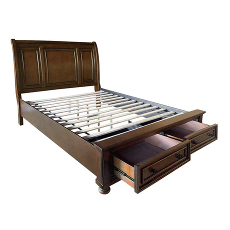 Cumberland Brown Cherry Queen Sleigh Storage Platform Bed from Homelegance - Luna Furniture