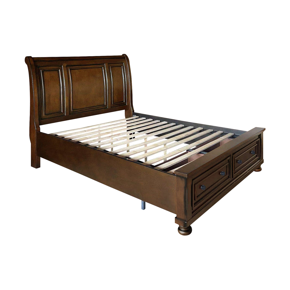 Cumberland Brown Cherry Full Sleigh Platform Bed with Footboard Storage from Homelegance - Luna Furniture