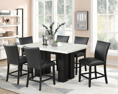 2220 PU - (FAUX MARBLE) Black PU Counter Height Table + 6 Chair Set - 2220 PU Black - Luna Furniture
