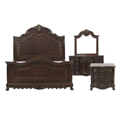 Deryn Park Cherry 4-Piece Queen Sleigh Bedroom Set (Queen Bed, Nightstand, Dresser, Mirror) from Homelegance - Luna Furniture