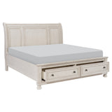 Bethel Wire Brushed White Queen Sleigh Storage Platform Bed - Luna Furniture