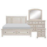 Bethel Wire Brushed White 4-Piece Bedroom Set (Queen Bed, Nightstand, Dresser, Mirror) from Homelegance - Luna Furniture