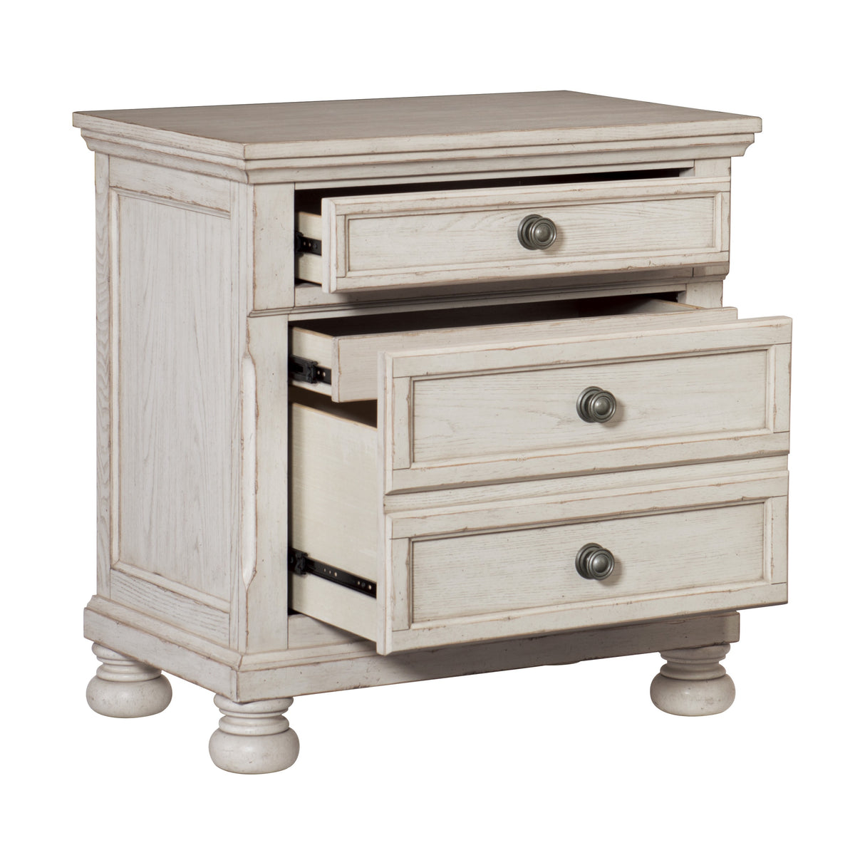 Bethel Wire Brushed White 4-Piece Bedroom Set (Queen Bed, Nightstand, Dresser, Mirror) from Homelegance - Luna Furniture