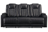 Center Point Black Reclining Sofa with Drop Down Table