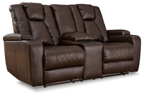 Mancin Chocolate Reclining Loveseat with Console