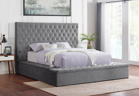 Paris Gray Velvet King Storage Platform Bed - Luna Furniture