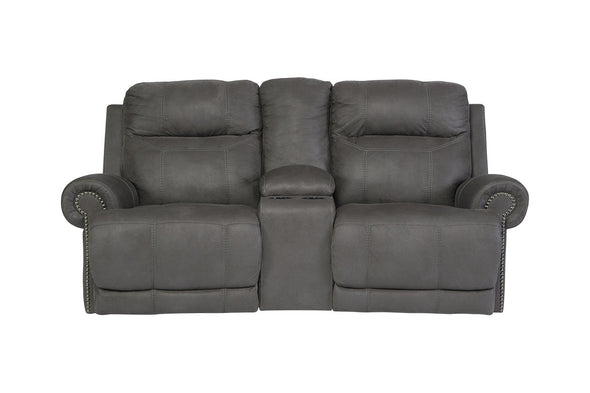 Austere Gray Reclining Loveseat with Console