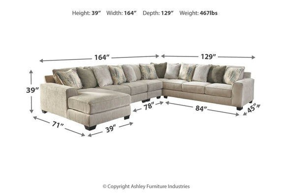 Ardsley Pewter 5-Piece Large LAF Sectional