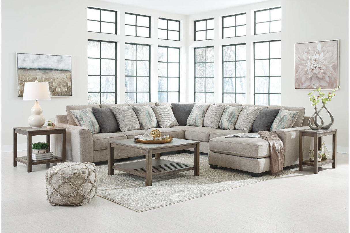 Ardsley Pewter 5-Piece RAF Chaise Sectional