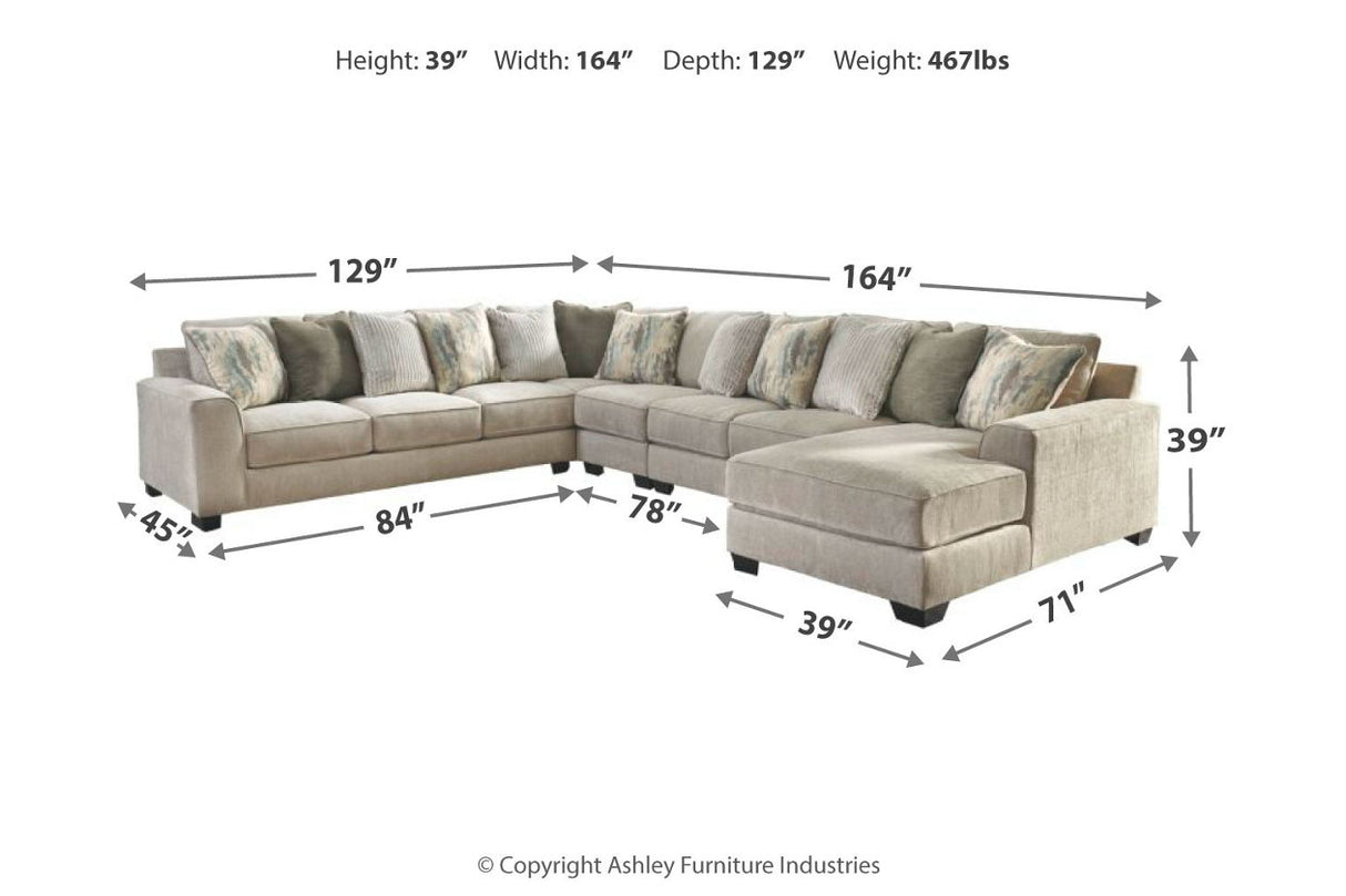 Ardsley Pewter 5-Piece Large RAF Chaise Sectional