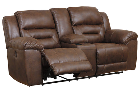 Stoneland Chocolate Power Reclining Loveseat with Console from Ashley - Luna Furniture