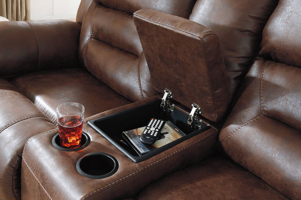 Stoneland Chocolate Reclining Loveseat with Console