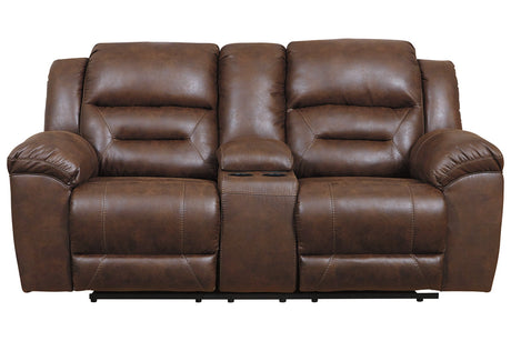 Stoneland Chocolate Power Reclining Loveseat with Console from Ashley - Luna Furniture