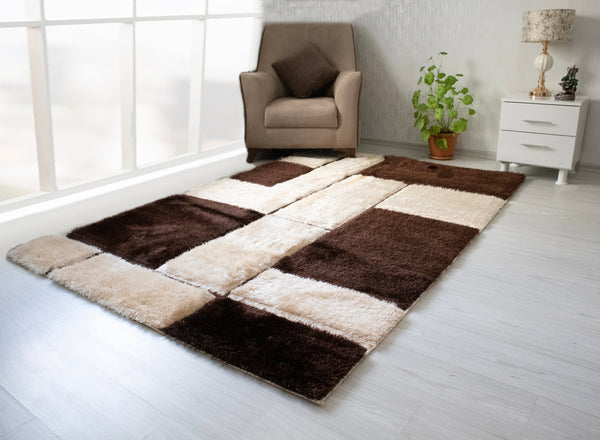 3D Shaggy Brown/Beige 5X7 Area Rug