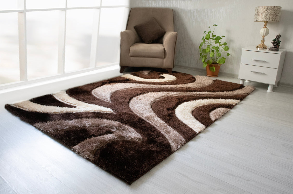 3D Shaggy Brown/Beige 5X7 Area Rug from Nova Furniture - Luna Furniture