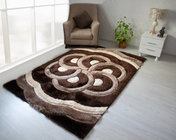 3D Shaggy Brown/Beige 5X7 Area Rug