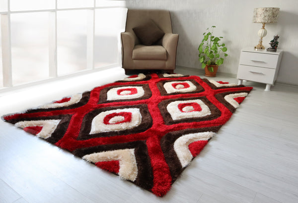 3D Shaggy Brown/Red 5X7 Area Rug