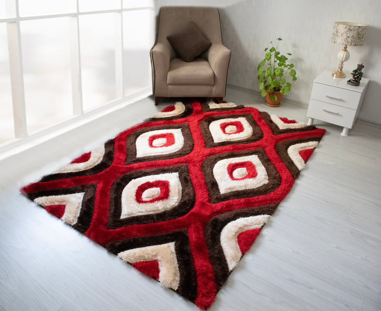 3D Shaggy Brown/Red 5X7 Area Rug from Nova Furniture - Luna Furniture