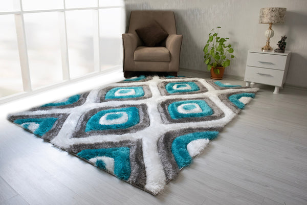 3D Shaggy Gray/Turquoise 5X7 Area Rug