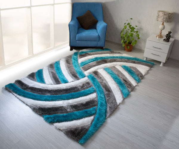 3D Shaggy Gray/Turquoise 5X7 Area Rug